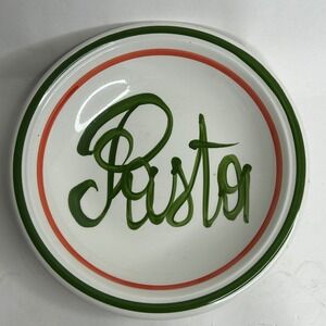 Vitantonio Italy Ceramic Pasta Bowl White Green Red Hand Painted Script 8.5in